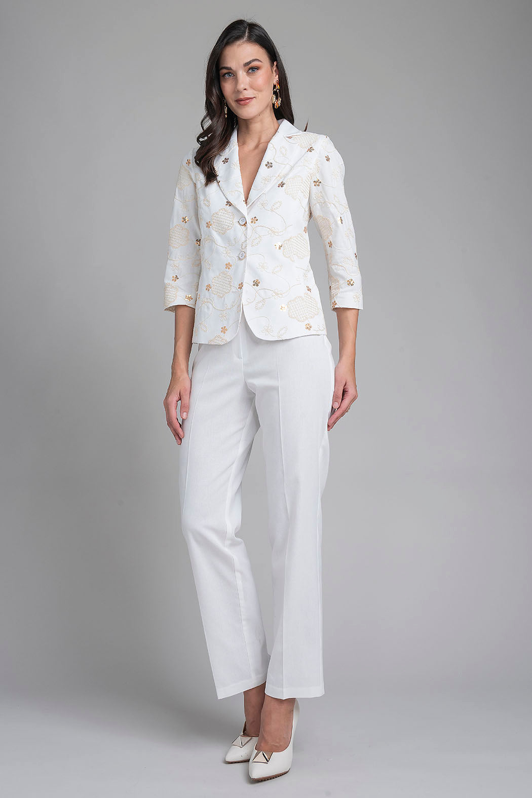 Conjunto De Pantalon Con Saco Estampado Bordado