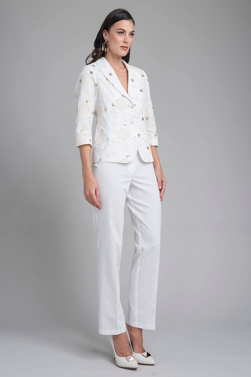 Conjunto De Pantalon Con Saco Estampado Bordado