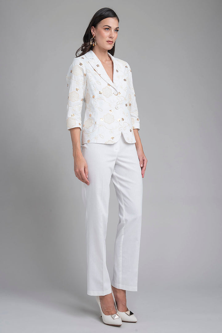 Conjunto De Pantalon Con Saco Estampado Bordado