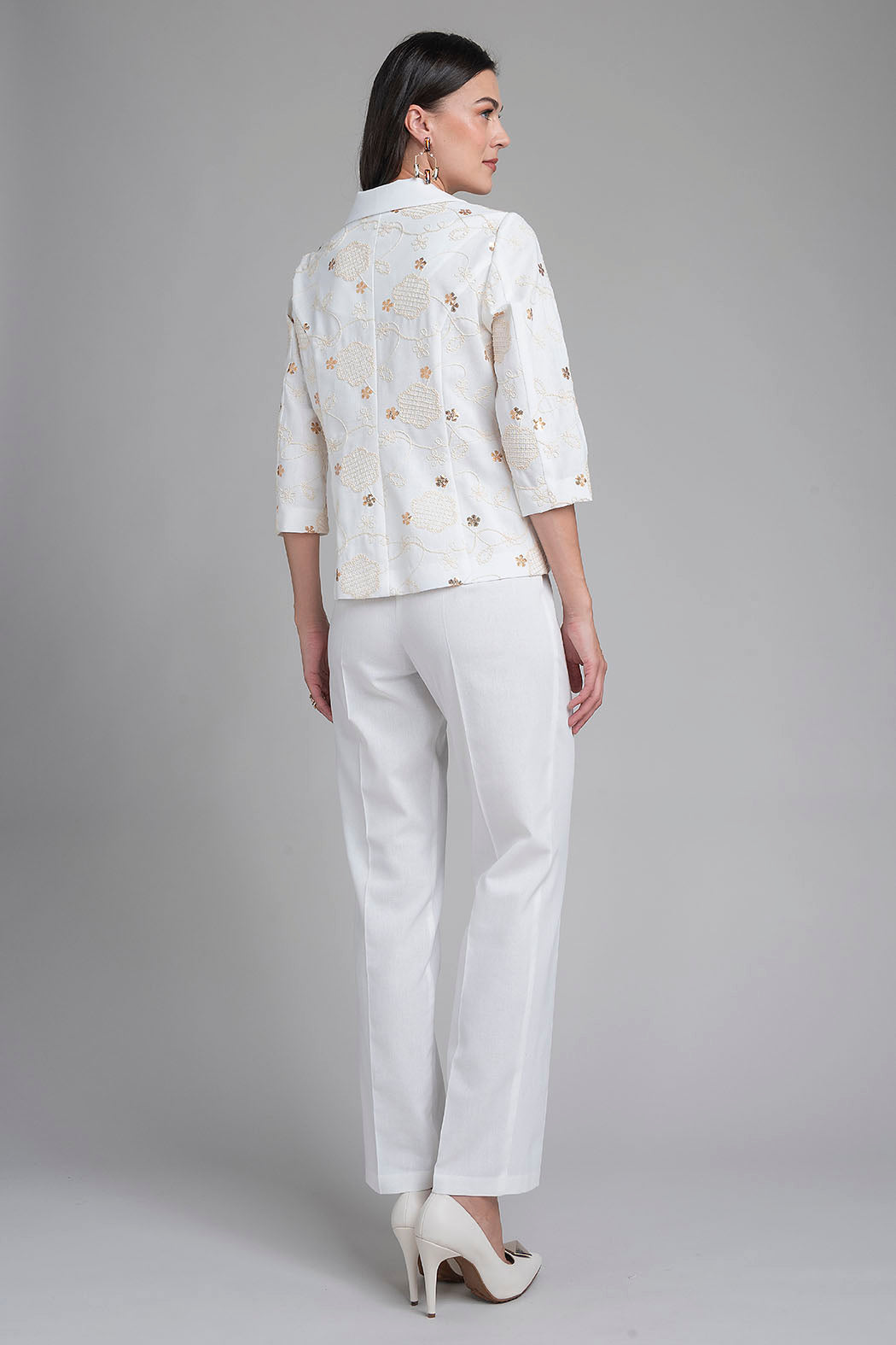 Conjunto De Pantalon Con Saco Estampado Bordado