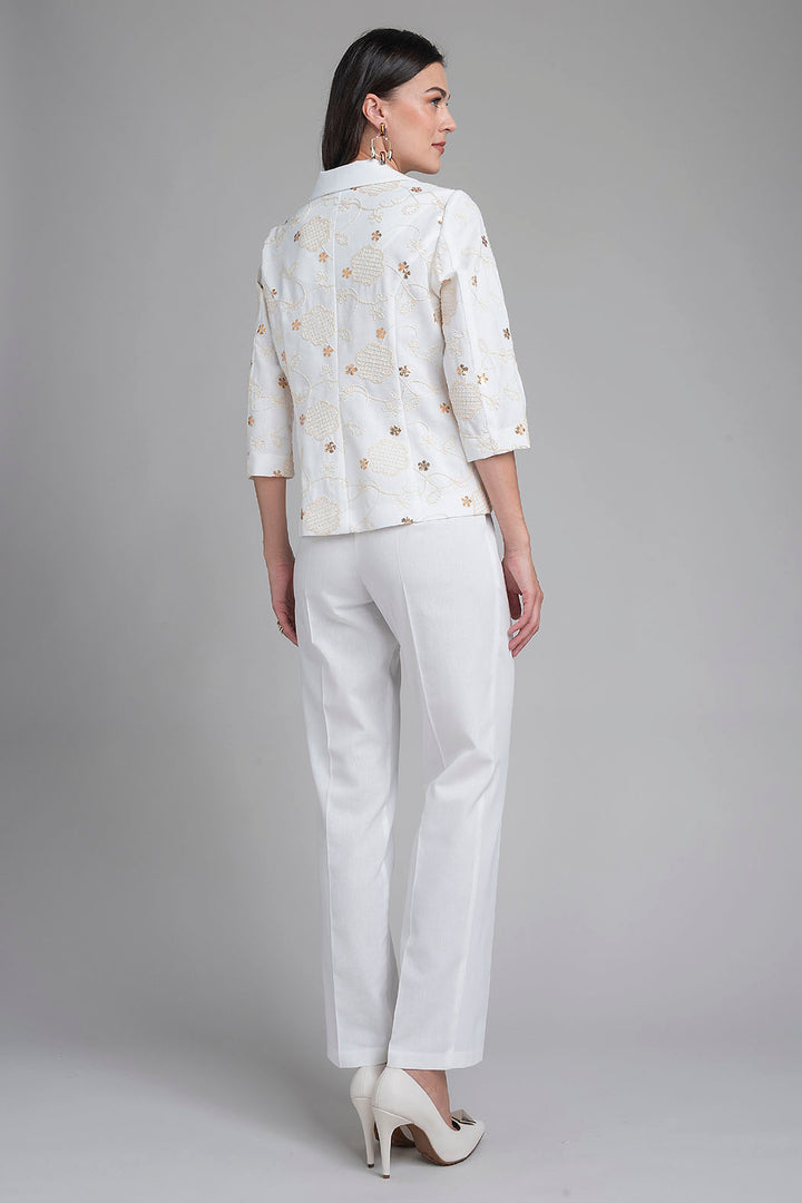 Conjunto De Pantalon Con Saco Estampado Bordado