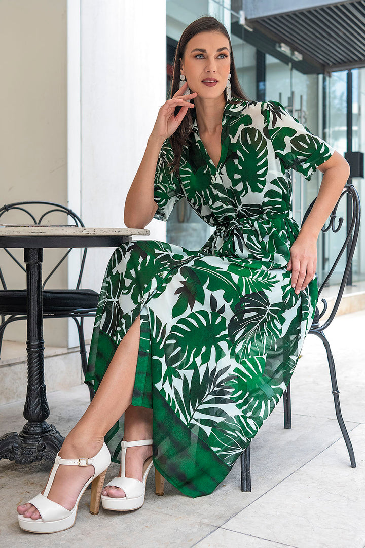 Maxi Vestido Con Estampado De Hojas