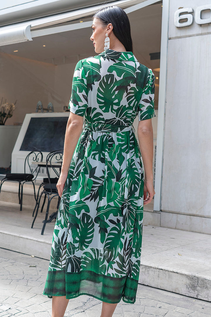 Maxi Vestido Con Estampado De Hojas