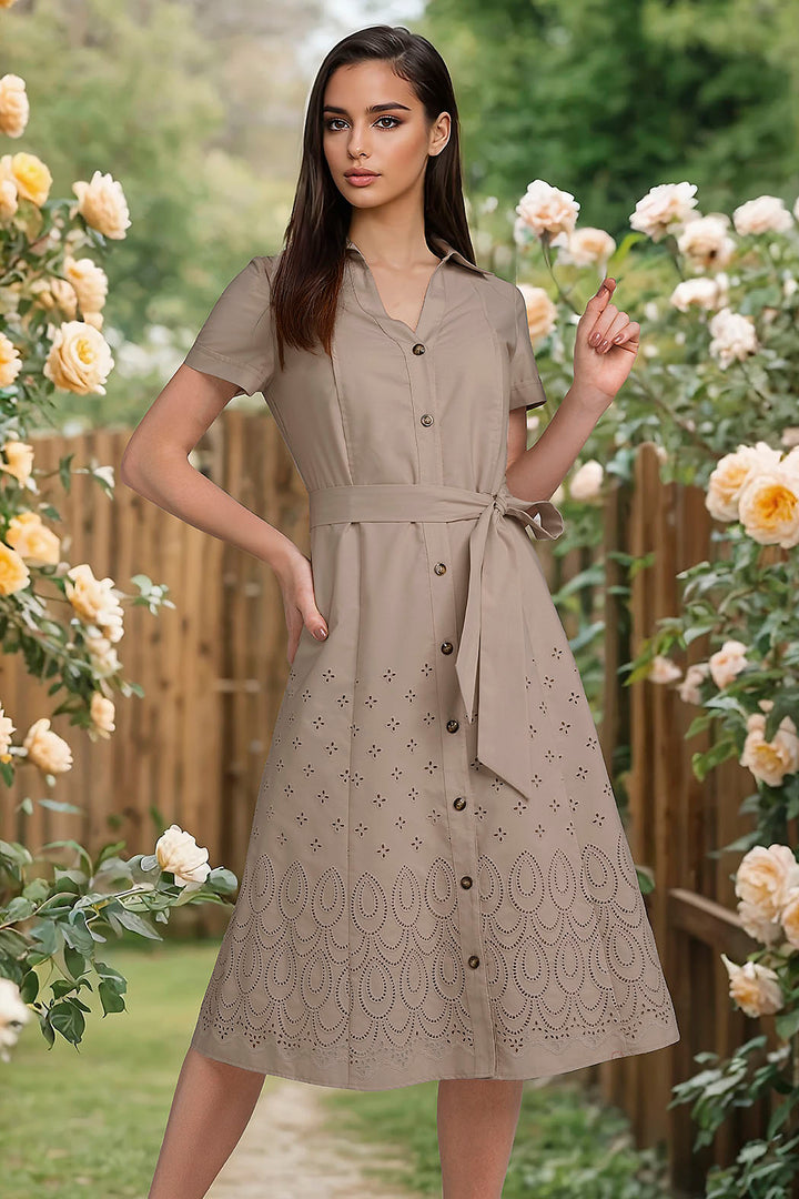 Vestido Camisero Con Detalles Bordados