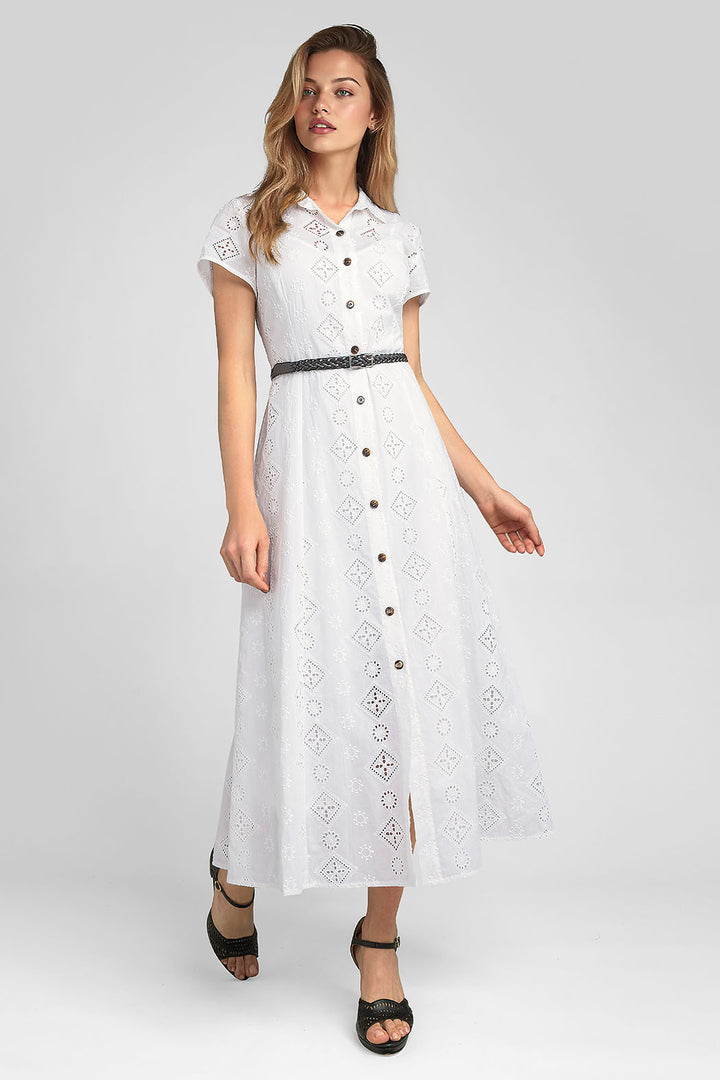 Maxi Vestido Bordado Con Cinturon