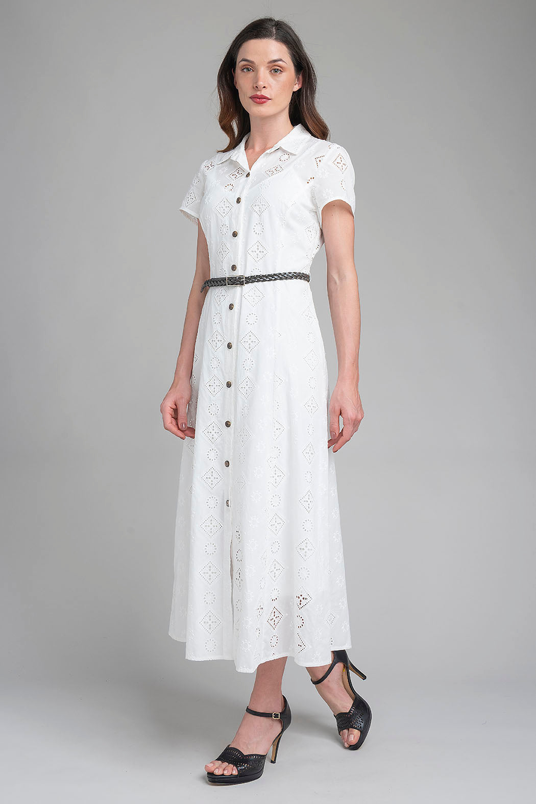 Maxi Vestido Bordado Con Cinturon