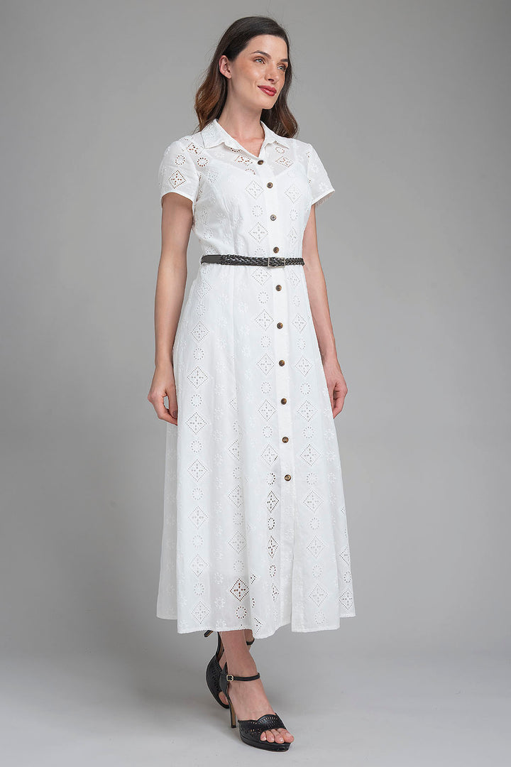 Maxi Vestido Bordado Con Cinturon