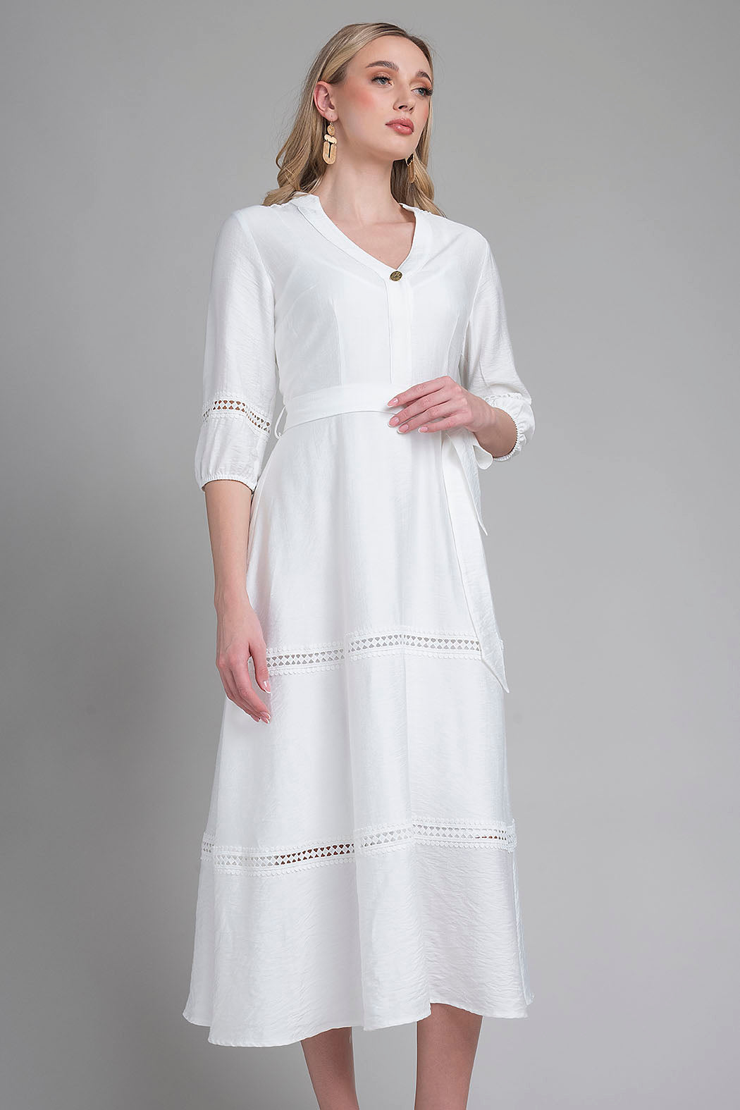 Maxi Vestido Liso Con Tira Bordada