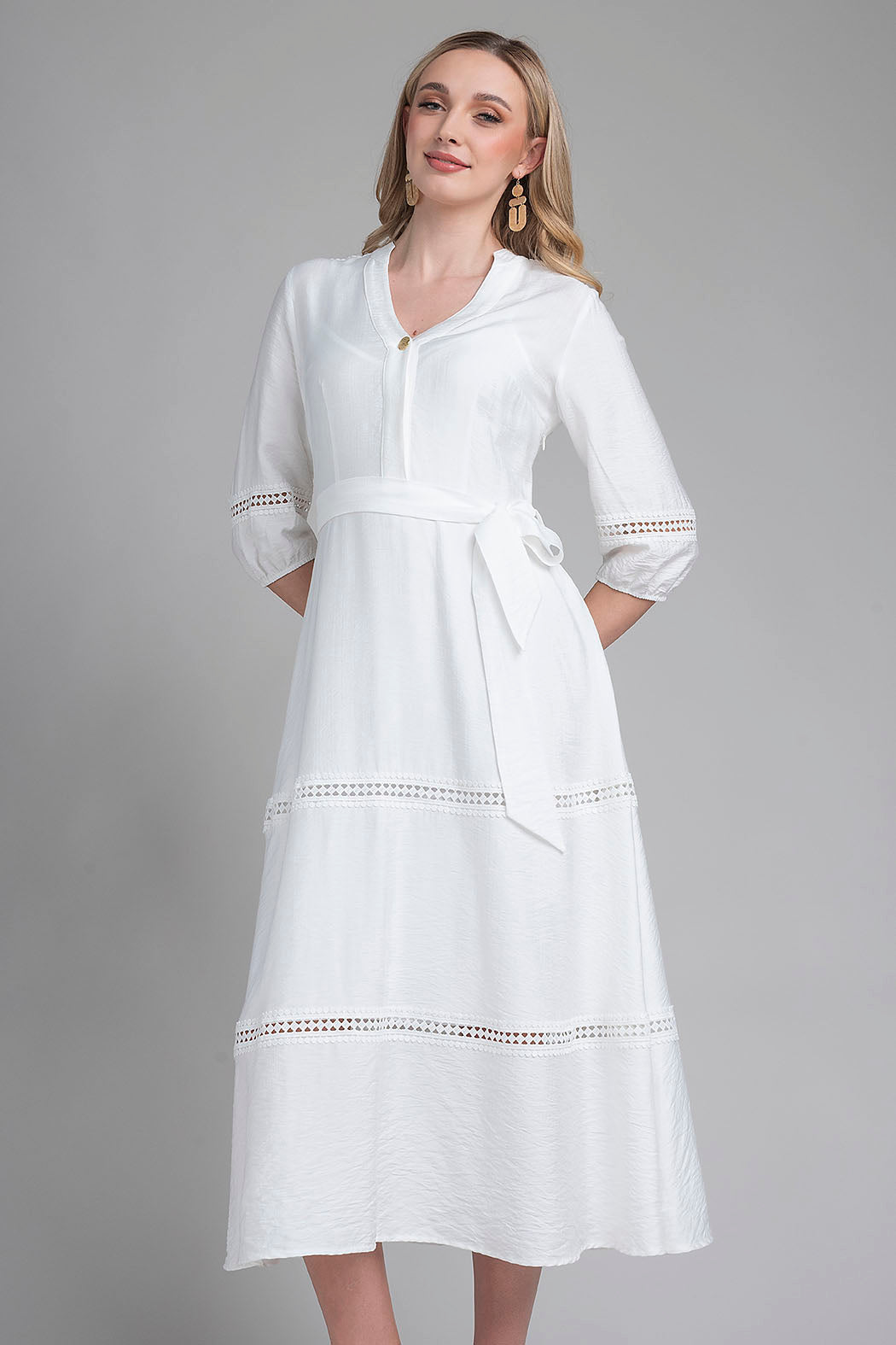 Maxi Vestido Liso Con Tira Bordada