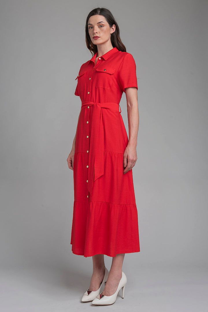 Maxi Vestido Liso Con Manga Corta