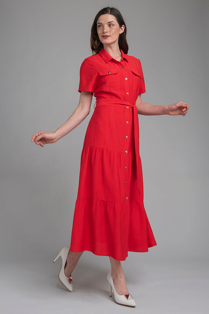 Maxi Vestido Liso Con Manga Corta