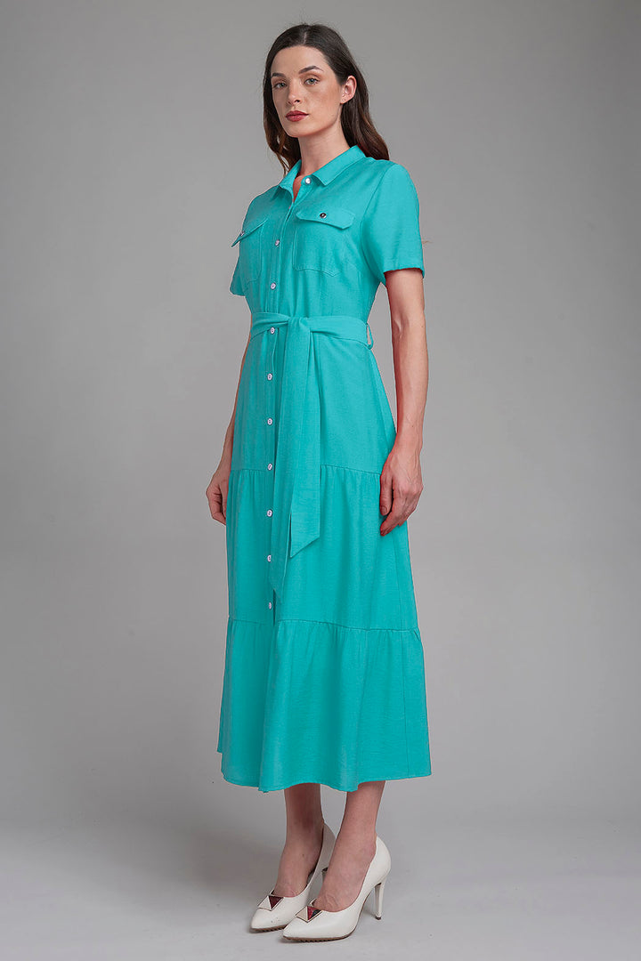 Maxi Vestido Liso Con Manga Corta