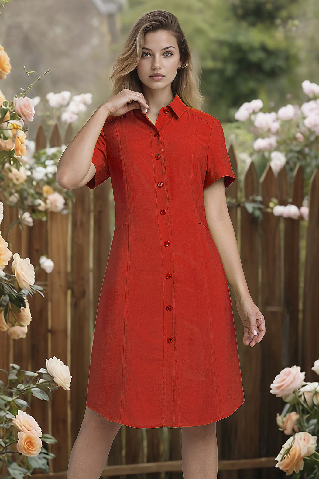 Vestido Liso Con Botones Al Frente