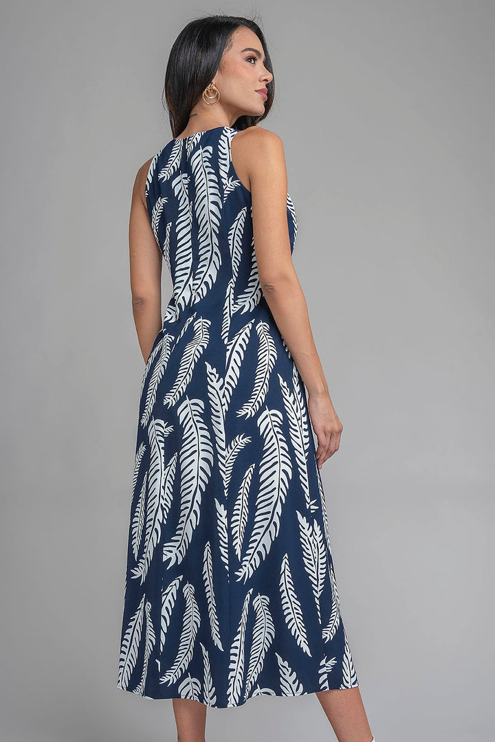 Vestido Largo Sin Mangas Con Estampado De Hojas