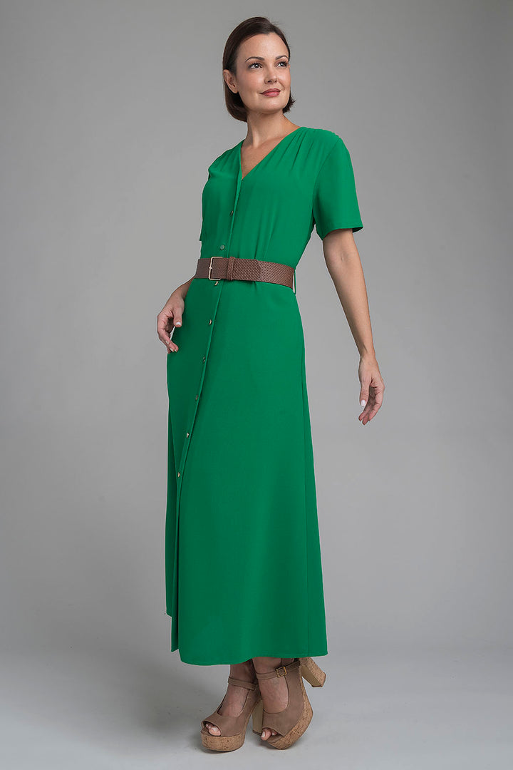 Vestido Largo Liso Con Cinturon