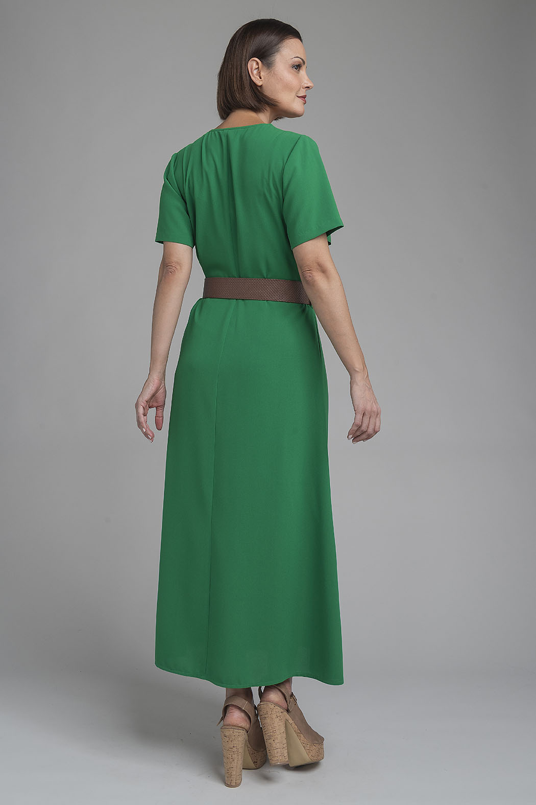 Vestido Largo Liso Con Cinturon