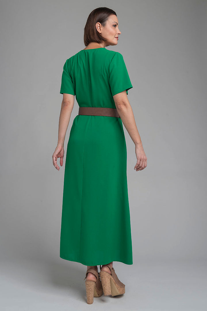 Vestido Largo Liso Con Cinturon