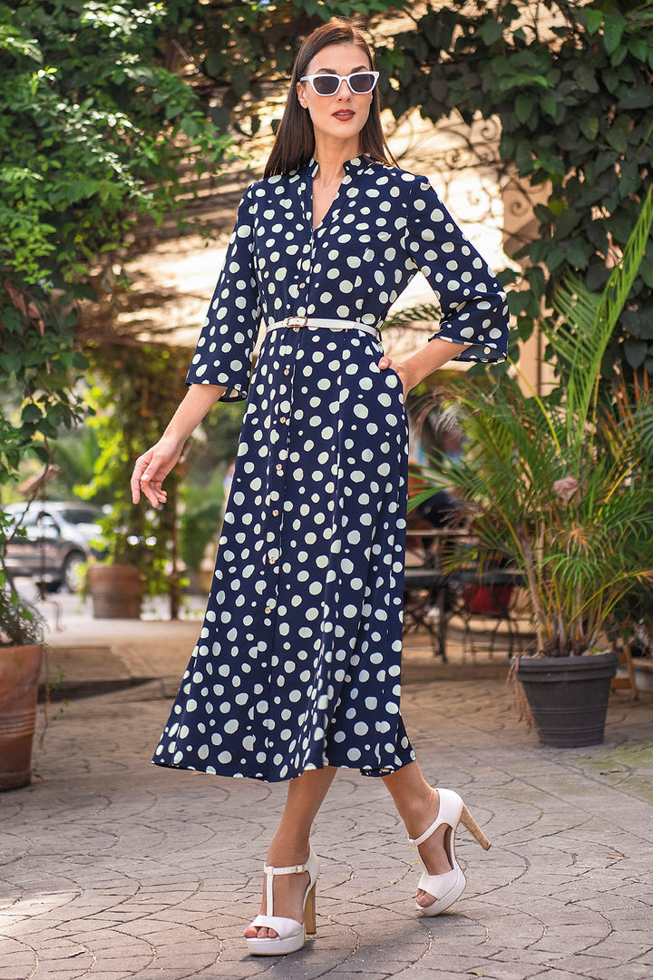 Maxi Vestido De Lunares Con Cinturon