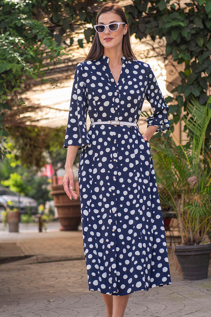 Maxi Vestido De Lunares Con Cinturon