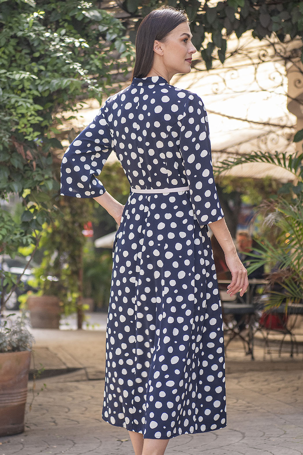 Maxi Vestido De Lunares Con Cinturon