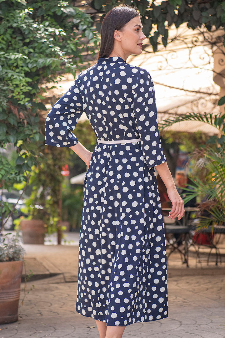 Maxi Vestido De Lunares Con Cinturon