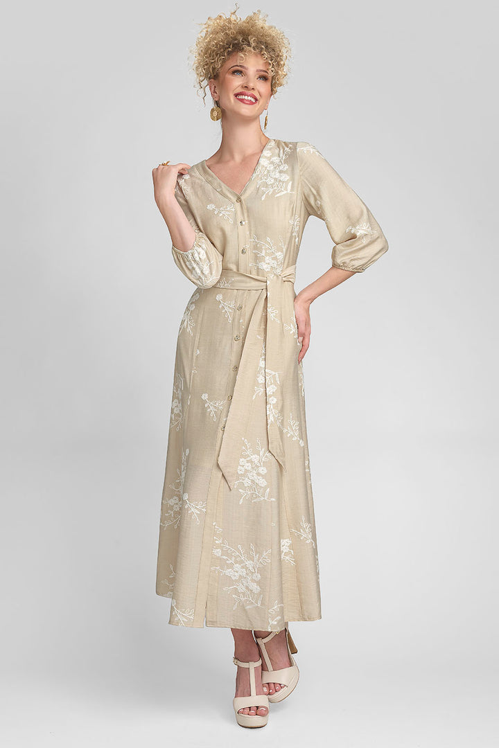 Maxi Vestido De Manga Larga Con Flores Bordadas