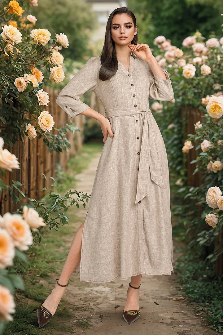 Maxi Vestido Con Banda En Cintura