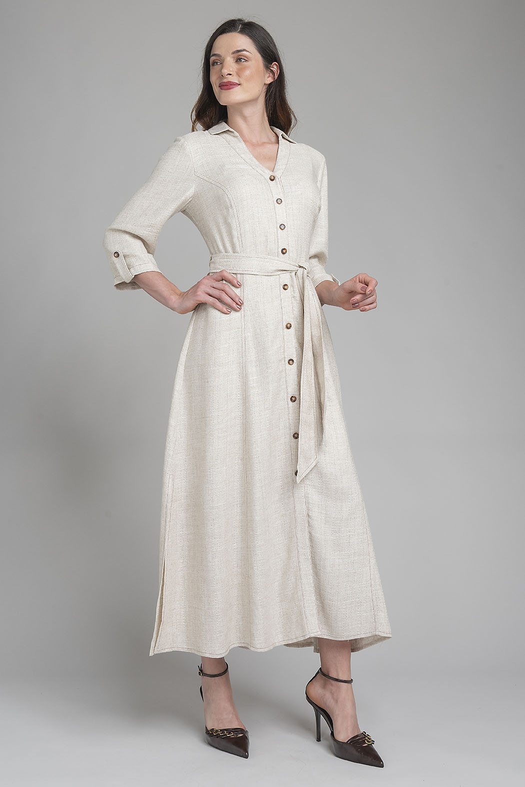 Maxi Vestido Con Banda En Cintura