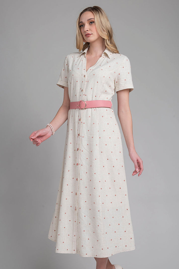 Maxi Vestido Con Sutiles Lunares Y Cinturon