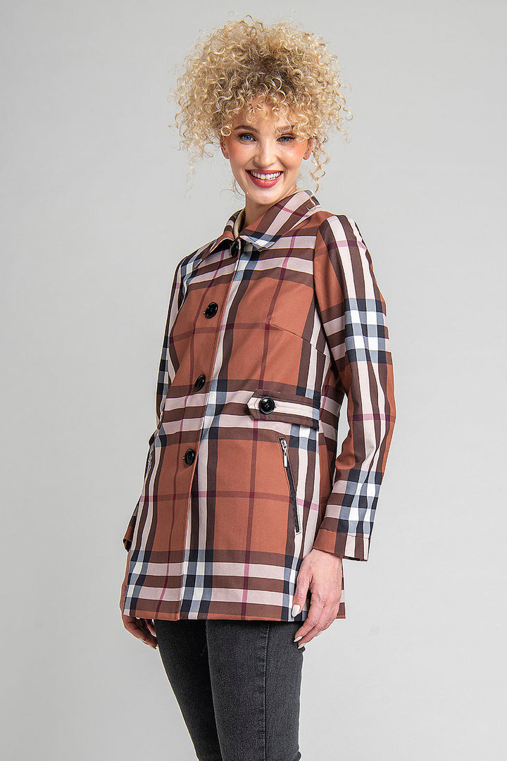 Gabardina Con Estampado De Cuadros Y Botones