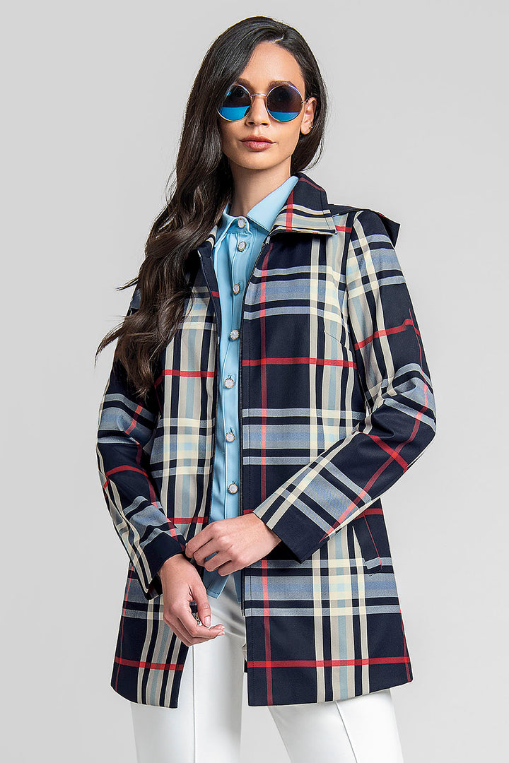 Gabardina Con Estampado De Cuadros Y Cierre