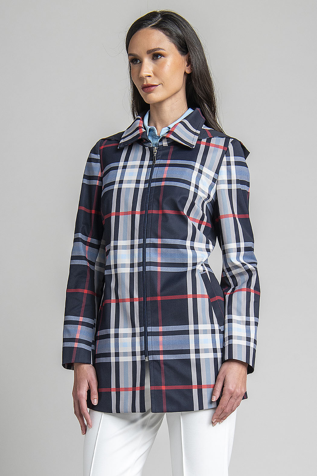 Gabardina Con Estampado De Cuadros Y Cierre