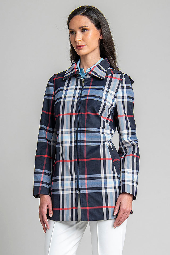 Gabardina Con Estampado De Cuadros Y Cierre