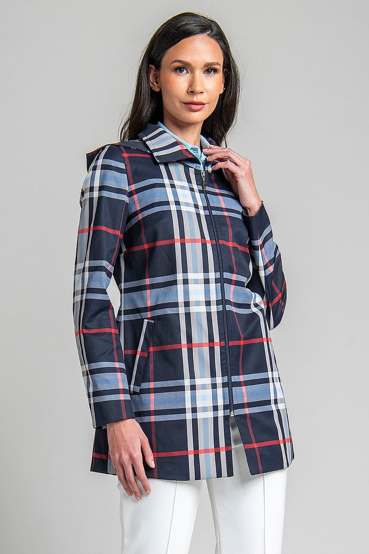 Gabardina Con Estampado De Cuadros Y Cierre