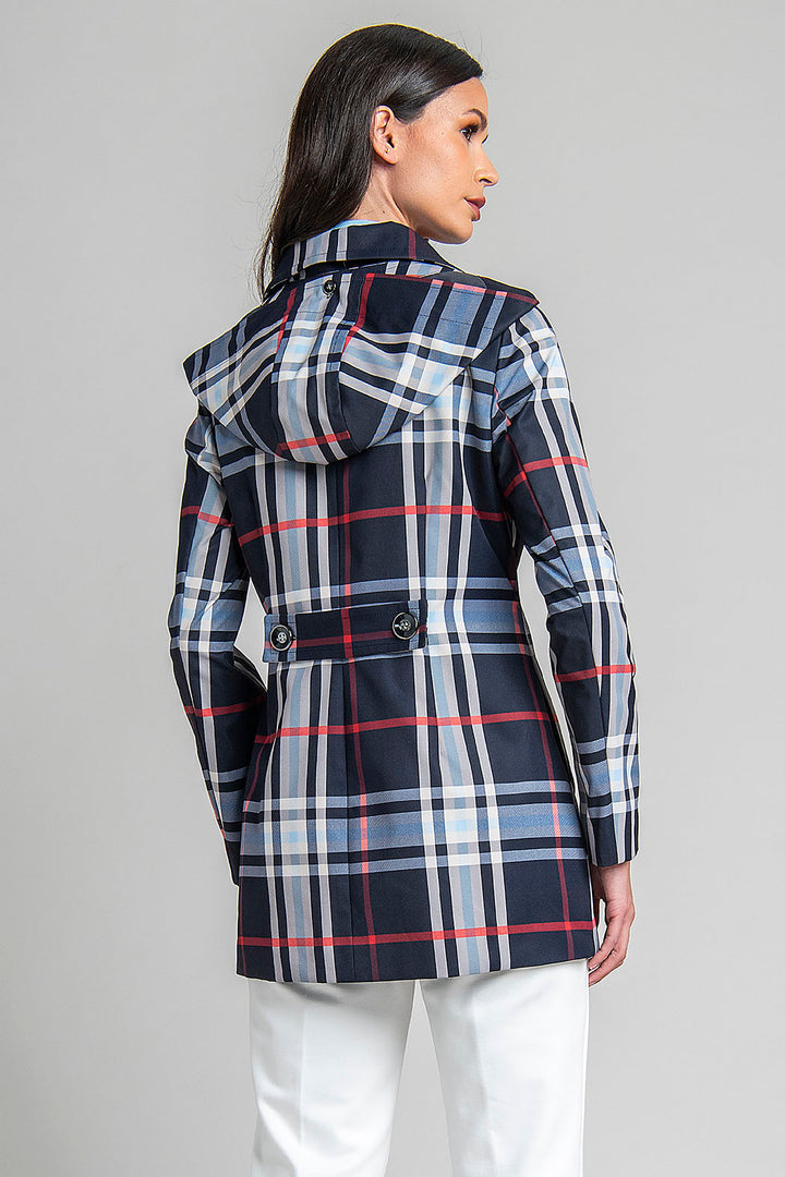 Gabardina Con Estampado De Cuadros Y Cierre