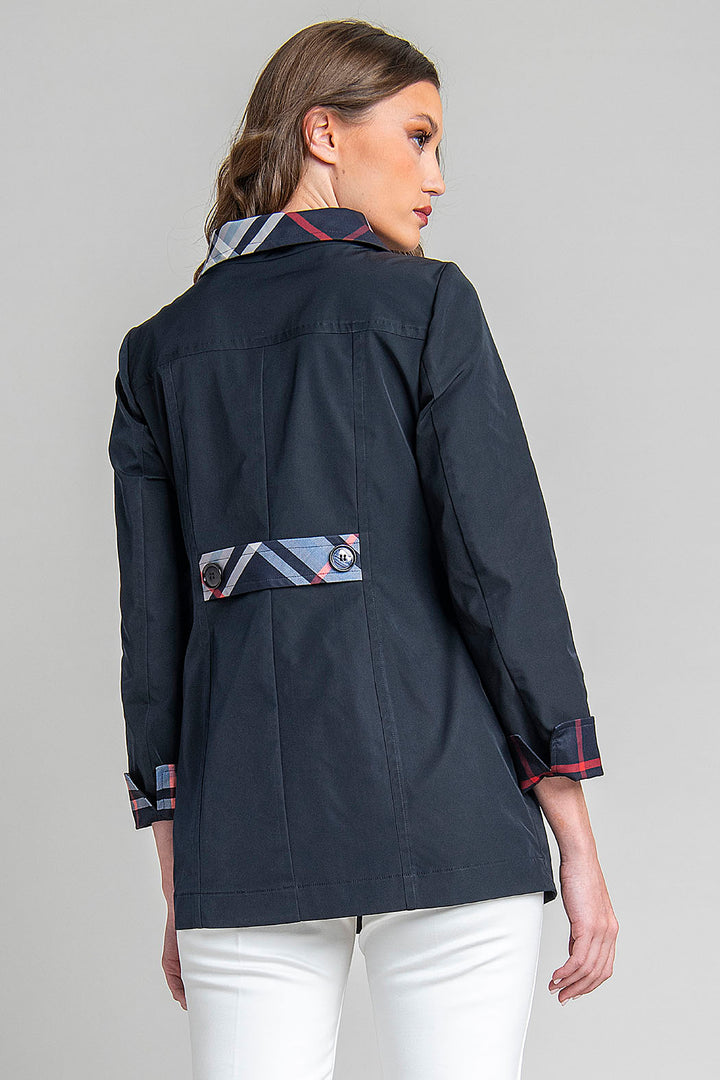 Gabardina Con Estampado De Cuadros En Cuello Y Puños