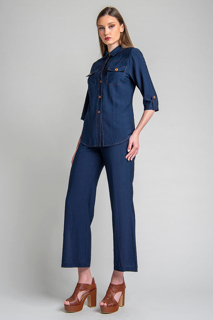 Conjunto De Pantalon Con Blusa Camisera