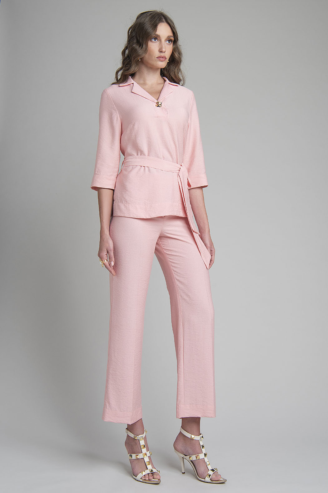 Conjunto Liso De Pantalon Y Blusa Con Jareta En Cintura