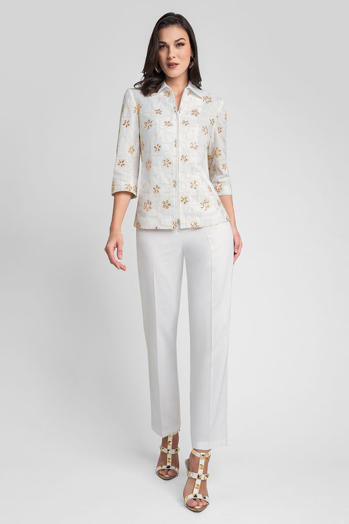 Conjunto Pantalon Y Saco Con Flores Bordadas