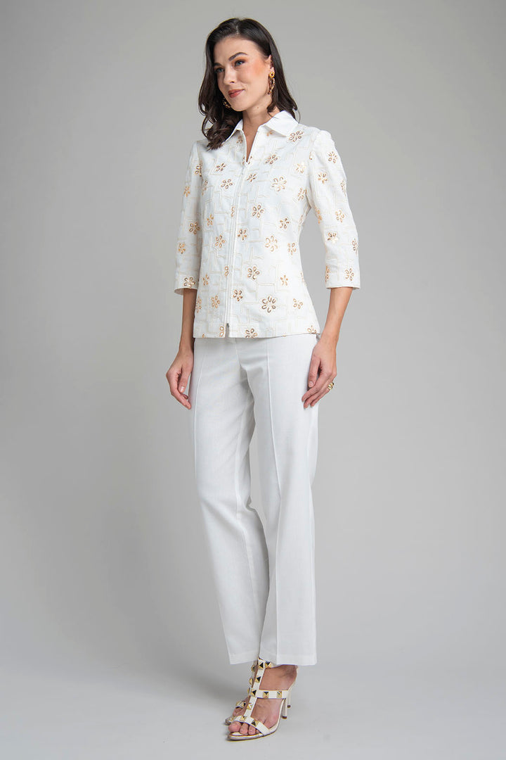 Conjunto Pantalon Y Saco Con Flores Bordadas