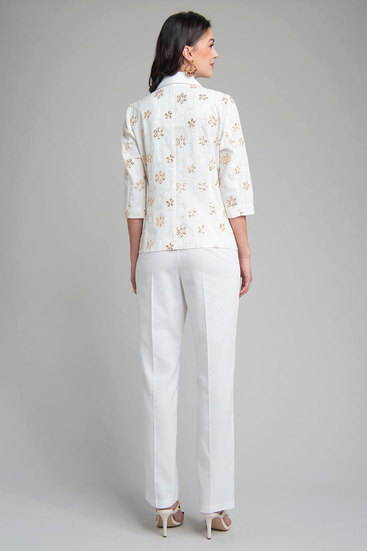 Conjunto Pantalon Y Saco Con Flores Bordadas