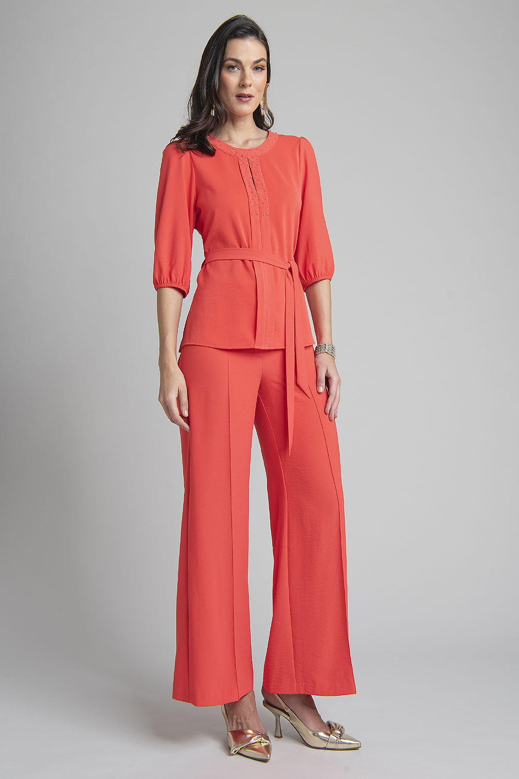 Conjunto De Pantalon Con Blusa Y Jareta En Cintura