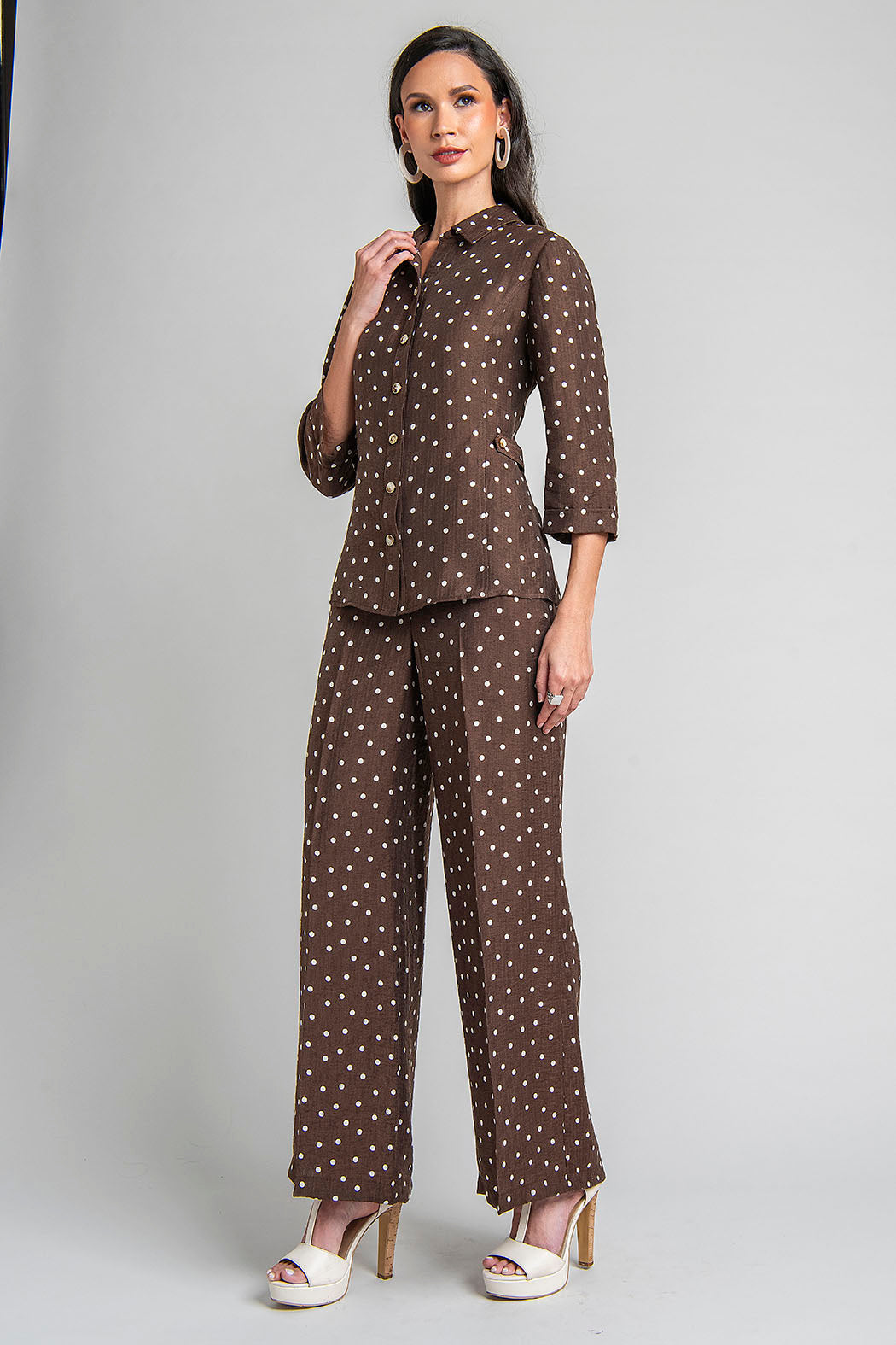 Conjunto De Pantalon Con Blusa Estampado De Lunares