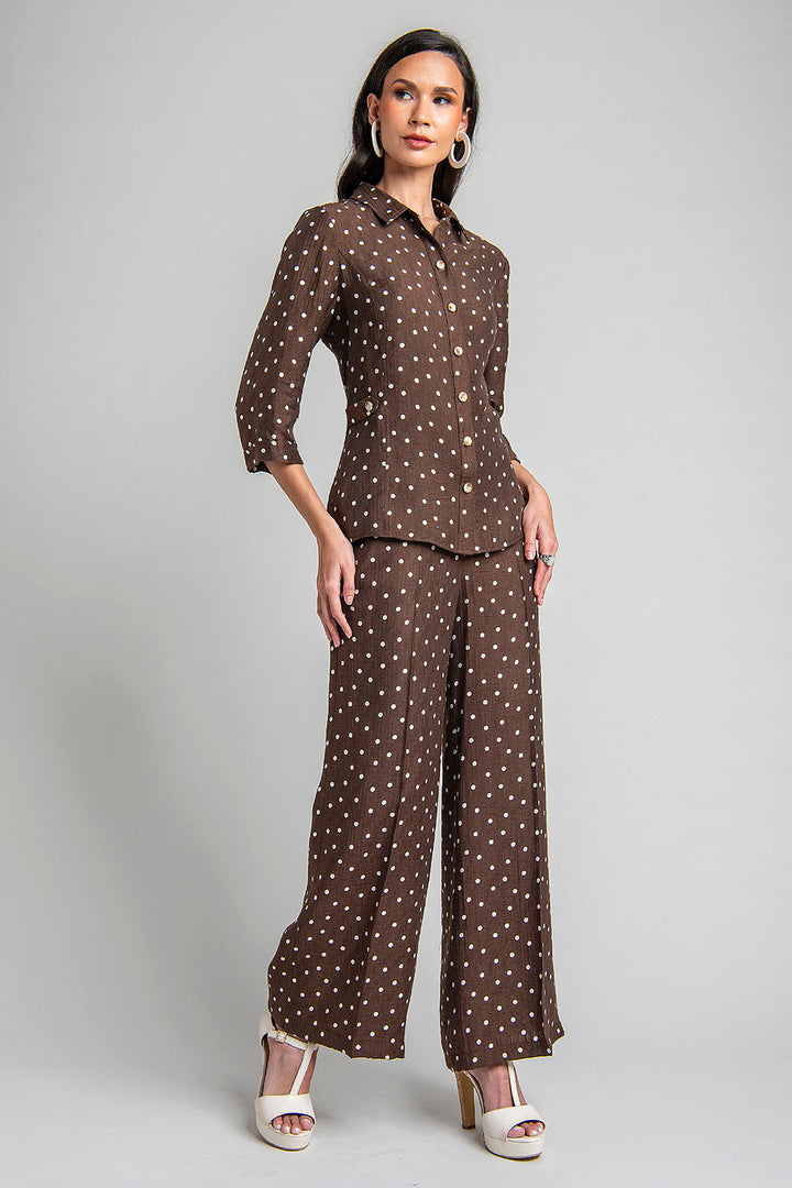 Conjunto De Pantalon Con Blusa Estampado De Lunares