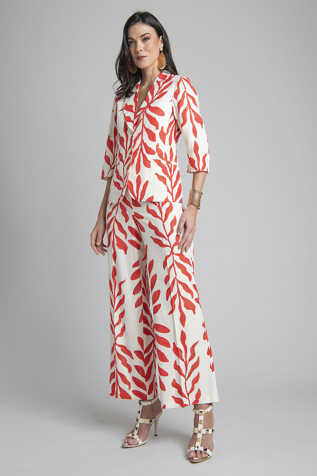 Conjunto De Pantalon Con Saco Estampado De Hojas