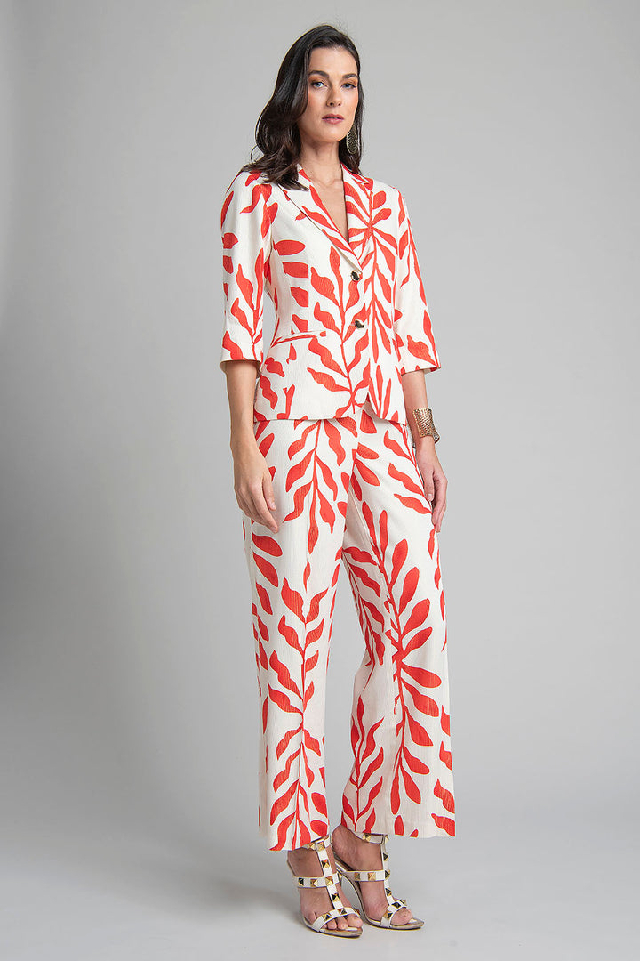 Conjunto De Pantalon Con Saco Estampado De Hojas