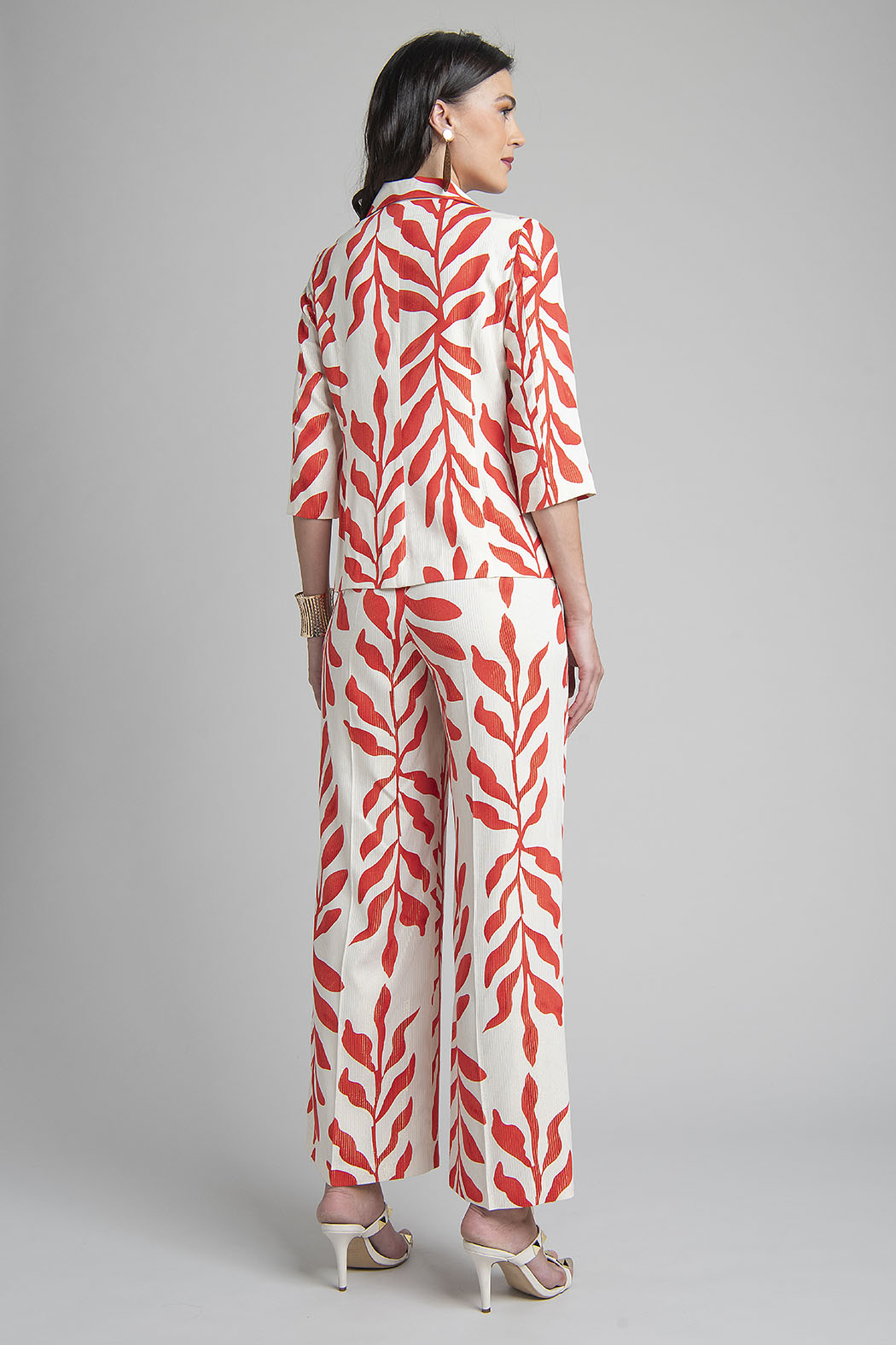 Conjunto De Pantalon Con Saco Estampado De Hojas