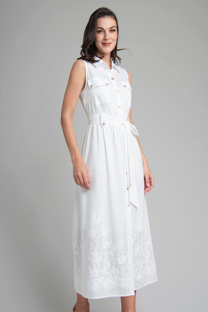 Vestido Camisero Sin Mangas Con Bordado Floral