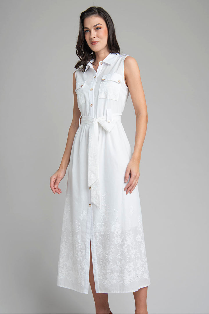 Vestido Camisero Sin Mangas Con Bordado Floral