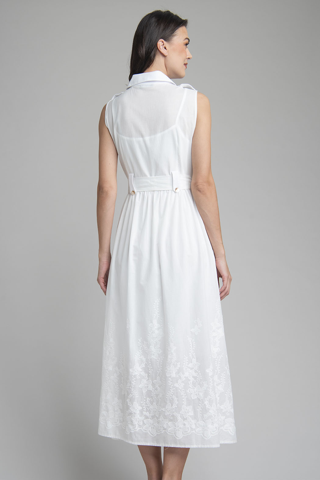 Vestido Camisero Sin Mangas Con Bordado Floral